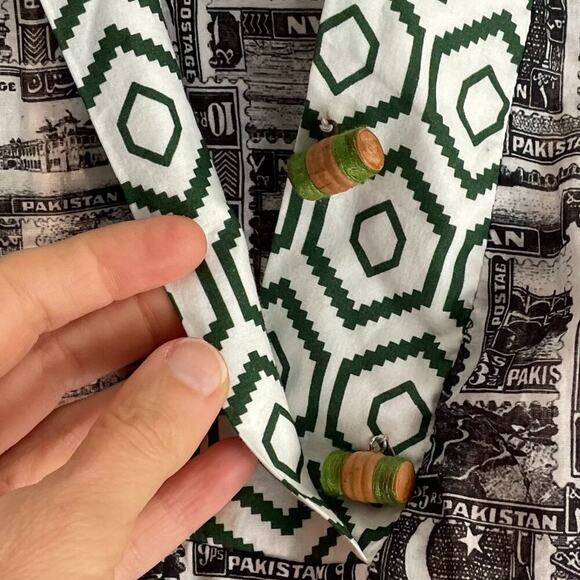 Cotton V-Neck Tunic/Kaftan Geometric Print Pakistan Stamp Print, Size XS - Picture 5 of 16